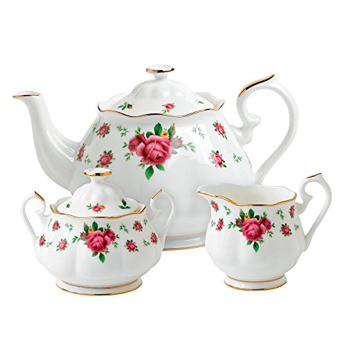 Royal Albert New Country Roses White 3-Piece Set (Teapot, Sugar & Creamer)