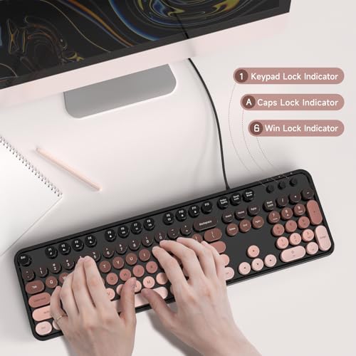Image of MOFII Computer Keyboards Wired, Plug Play USB Full Size Typewriter Keyboard, Cute Colorful Aesthetic Keyboard with Foldable Stands for Windows PC Laptop (Black Berry)