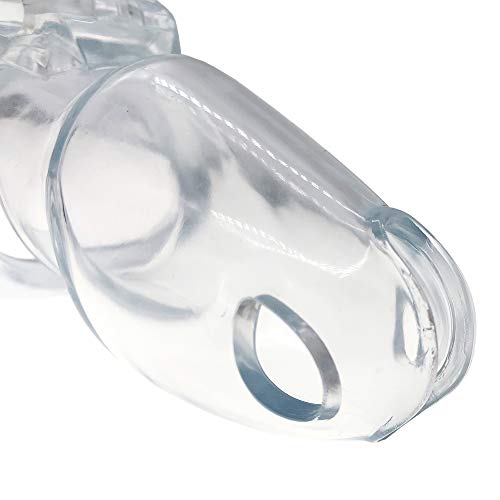 Image of HT-V4 Chastity Cage for Men | 5 Adjustable Wide Rings & 6 Colors | Beginner-Friendly | Adult Sex Toy with Sizing Guide (Transparent, Maxi)
