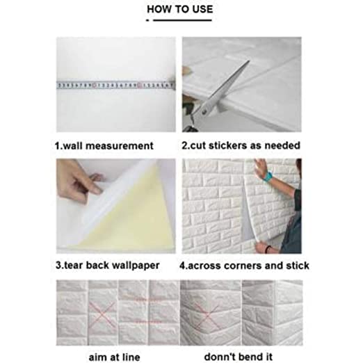 Image of Plastic 3D Embossed Washable PE Foam DIY Self Adhesive Brick Wall Sticker for Bedrooms, Living Room, Kids Room, Office (White, 70 x 77 cm, 5.8 sqft) (5)