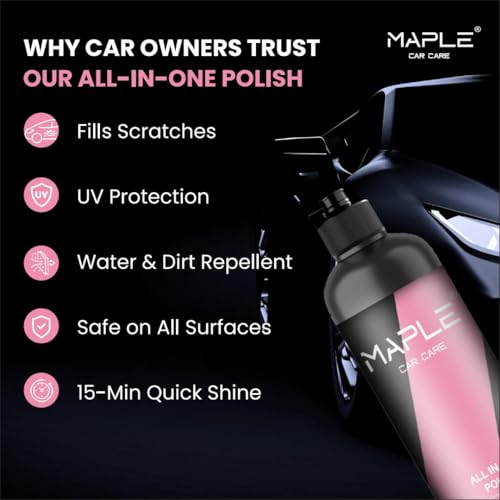 Image of Maple Car Care All in One Polish 1 Litre | Non-Greasy Dashboard & Interior Polish with UV Protection | Long-Lasting Shine for Plastic, Rubber & Vinyl Surfaces | Keeps Car Interiors Looking New Longer