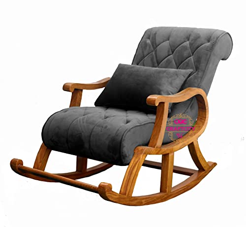 Image of CRAFTCITY Ergonomic Rosewood Rocking Chair (Grey 2)