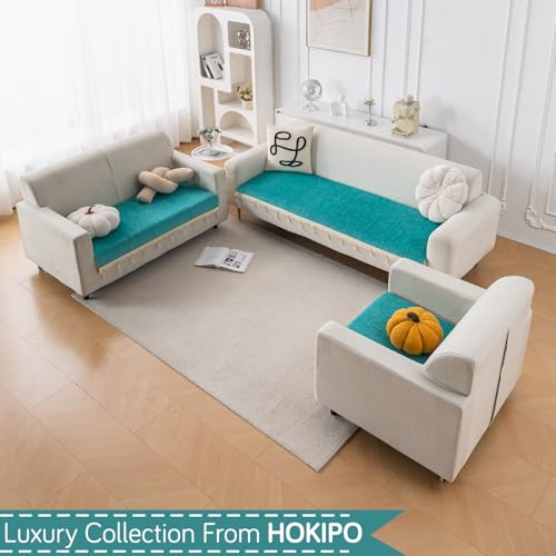 Image of HOKIPO 'Serenity Tassel' Chenille 1 Seater Sofa Cover with Tassel - Ocean Teal (IN-890-SBL)