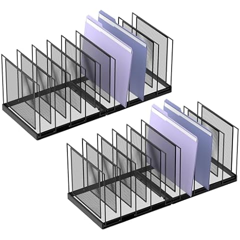 JMHUD 9-Section File Organizer for Desk, Vertical File Holder Desktop File Folder Organizer, Upright Mesh Desk Organizer Mail Organizer Office Organization for Home Office, Black, 2 Pack Cover
