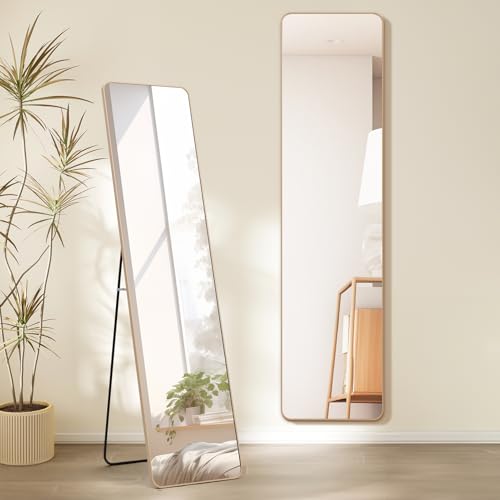 Warmiehomy Full Length Mirror, 147x37cm Large Wall Mounted or Free Standing Leaning Mirror with Gold Metal Frame for Living Room or Bedroom