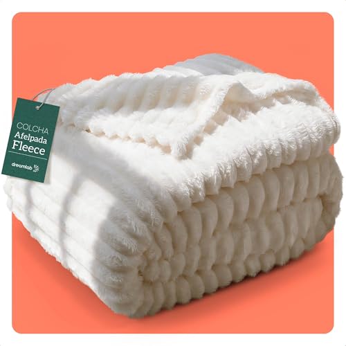 Opiniones de Cobijas matrimoniales los más recomendados. 42 Dreamlab Cobija Frazada Afelpada Flannel de Rayas Ultra Suave | Blanket Cobertor Polar Invierno para Cama o Manta para Sofa | Frazada Calientita, Hipoalergénica | Colcha Marfil