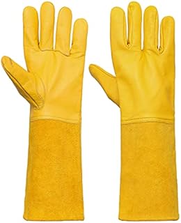 NORTH SKIN Leather Gardening Gloves Heavy Duty Safety Working Utility Thorn Proof Breathable Building Mechanics Construction Work Gloves Gift for Men Women (L, Pink)