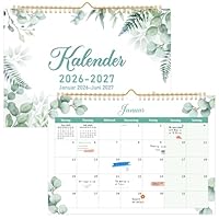 Kalender 2026/2027 Wandkalender, 18 Monate Kalender A4 von Jan 2026 bis Jun 2027, Wandkalender 2026 Familienplaner Monatskalender für Zuhause Büro, 30x21cm (Grüne Blätter)