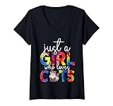 T-shirt Just A Girl Who Loves Cats T-shirt amusant pour enfants, femmes, filles, sœurs, filles, amoureux des chats qui aiment les chats. Également un joli cadeau pour tous ceux qui savent que le chat est son véritable animal esprit