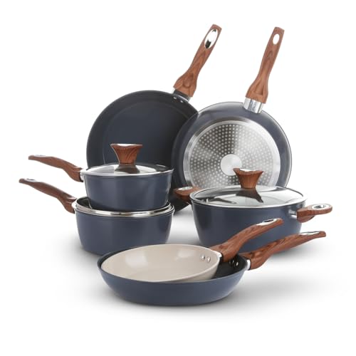 KASANOVA Batteria pentole New Ceramic, Set pentole induzione con rivestimento ceramico, Set padelle antiaderenti e casseruole con coperchio in vetro (Ottanio, 10 pezzi)
