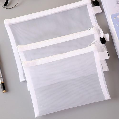 Image of 3 Stationary Transparent Pouch, Mesh Zipper Bags, File Document Bags, Certificates Folder, Pencil Pen Cases, Envelope Bag, Cosmetic Pouch with Zipper, Travel Organizer (Set of 3)