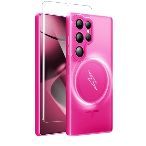 TSEHHOL for Samsung Galaxy S24 Ultra Case with Screen Protectors & Full Camera Cover,Magnetic Samsung S24 Ultra Drop Shockproof Matte Translucent Protection Casas for Galaxy S24 Ultra Case,Rose red