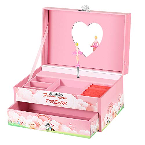 Preisvergleich Produktbild Schmuckschatulle Spieluhr für Mädchen - Veranstalter von Musikkoffern mit sich drehender Ballerina, Geburtstags- und Weihnachtsgeschenken für Mädchen im Alter von 4 bis 13 Jahren, Rosa