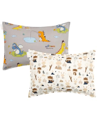 Image of ALVABABY Toddler Pillowcases 2 Pack Organic Cotton Fit 13 inchx 18 inch or 12 inchx16 inch Kids Pillow Cover Envelope for Girl Boy Travel(Pillowcase Only)