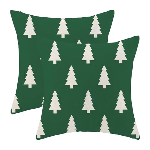 BETGINY Christmas Pillow Covers 18X18 Inch Pack of 2, Sage Green and White Christmas Tree Geometric Decorative Throw Pillow Linen Winter Xmas Pillow Cases Cushion for Bedroom Home Sofa