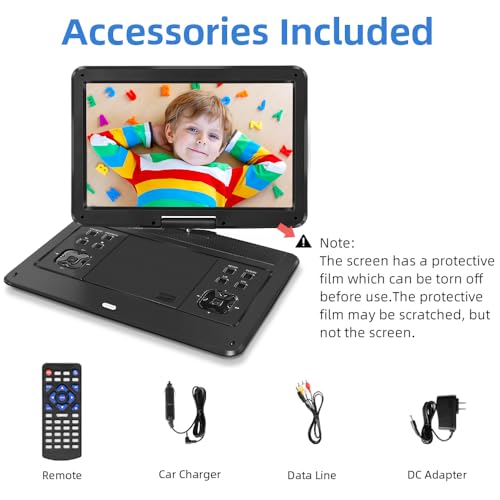 Image of HOPYOP 16.9 inch Portable DVD Player with14.1 Large HD Screen, 5-6 Hrs Rechargeable Battery, Supports Multiple Disc Formats, SD Card, USB, Sync TV, High Volume Dual Speaker, Black