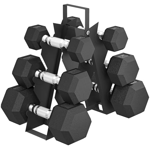 SPORTNOW Juego de Mancuernas de 6 Piezas 2 x2 kg 2 x5 kg 2 x8 kg Mancuernas Hexagonales con Revestimiento de Goma Antideslizante y Soporte de Almacenamiento para Entrenamiento en Casa Gimnasio Negro