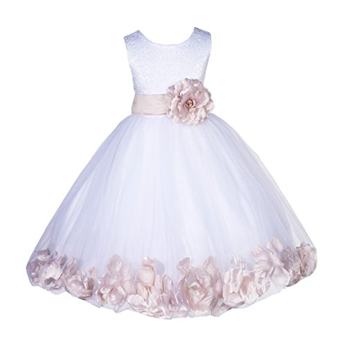 White Lace Top Tulle Floral Petals Flower Girl Dress Christening Dresses 165S 2
