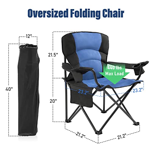 Oversized Folding Camping Chair Outdoor, Heavy Duty Foldable Lawn Chair For Adults Support 440Lbs, Collapsible Large Padded Camp Chair With Cup Holder&Carry Bag For Fishing Outside Sports Picnic(Navy) #TOP1
