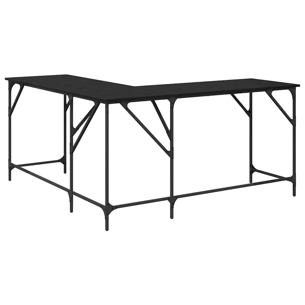 Escritorio esquinero en forma de L de roble negro de 149 x 149 x 75 cm con amplia superficie de trabajo para oficina en casa y oficina, marco de acero resistente, diseño minimalista