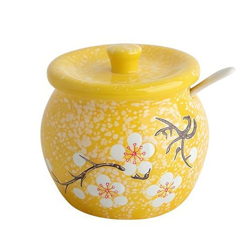 Sugar Bowl with Lid and Spoon 400ml, Flower Pattern Sugar Holder for Coffee Bar,Ceramic Sugar Dish
