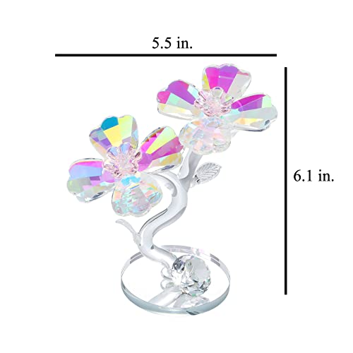 YWHL Colorful Crystal Flowers Figurine Decor, Glass Flowers with Diamond Gifts for Women, Handmade Crystal Flower Collectible Figurines ​for Wedding Home Party Decorations - Thumbnail 7