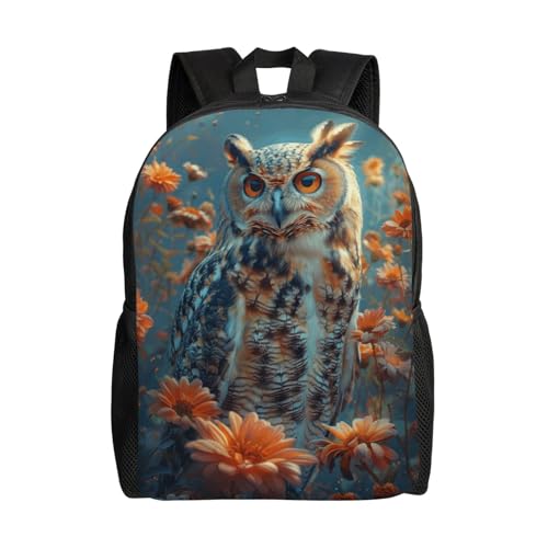 Durable Unisex 16 Backpack Owl Orange Flowers Water Resistant for Work Travel & Outdoor Adventures 16 Inch Devices