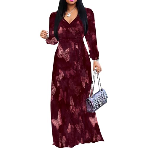 Image of PinkPatty Women's Long Sleeve Maxi Dress Plus Size Trendy Wedding Guest Wrap Dress with Pockets&Belt