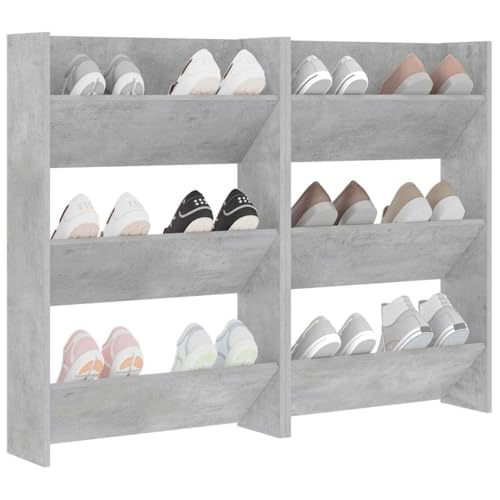 Armoire à chaussures murale gris béton lot de 2 en bois 60cm