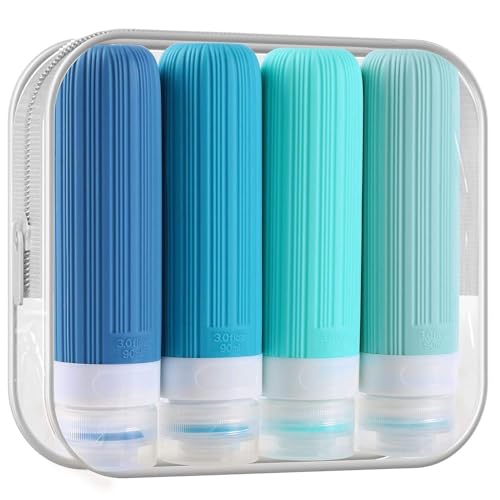 Kit 4 Frascos Potes Silicone Viagem 90ml Creme Shampoo Condicionador Organizador Mala - ECOMLAR® (To