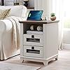 Nightstand with charging stationokd 18 industrial farmhouse square end table w 2 drawers open cubby rustic mesh drawer sofa side table wstorage for bedroom living room office antique white  urban country home decor