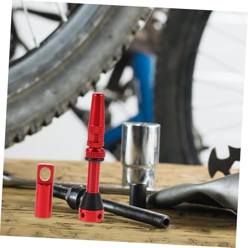 Mipcase set de 2 válvulas tubeless de aleación de aluminio rojas para neumáticos de bicicleta con diseño de orificio lateral para inflado rápido para ciclismo de montaña, carretera y urbano miniatura 6