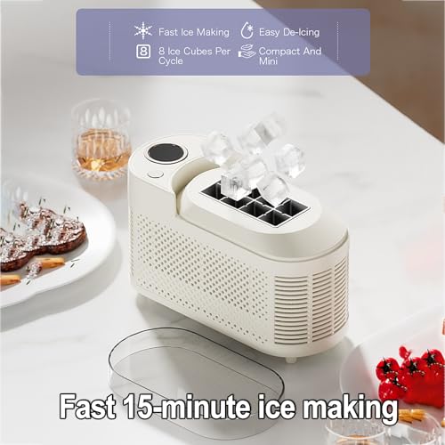 Fabricadora de hielo portátil BiiKoon beige compacta miniatura 2