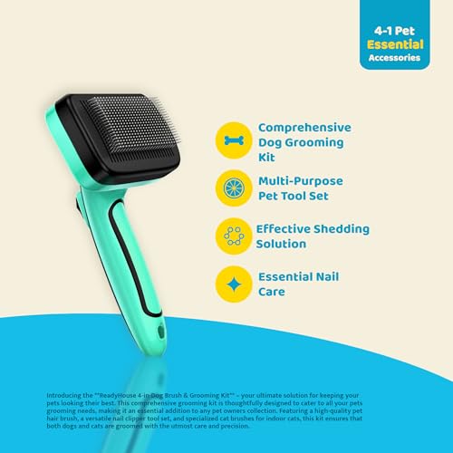 Image of 4-in-1 Dog & Cat Grooming Kit: Includes Pet Comb, Nail Clippers, Deshedding & Cleaning Brushes