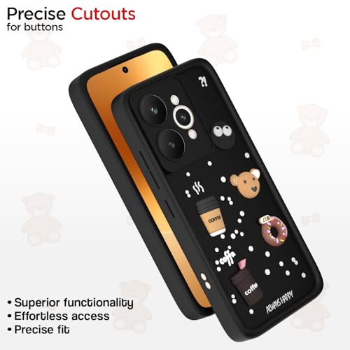 Image of Outlouders Back Cover for Realme 15 5G | 3D Cartoon Bear Cute Fun Silicone Full Body Protection Bumper Case (Black)