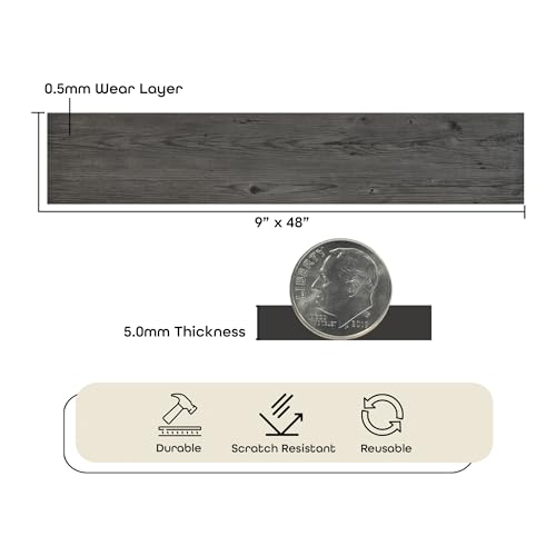 Looselay Vinyl Plank Flooring, 8 Planks - 9" x 48", Smoke Grey - No Adhesive Needed, Embossed DIY Flooring - Natural Wood Grain Feel for Kitchen, Dining Room, & Bedrooms by Achim Home Decor by ACHIM - Image 3