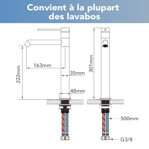 Mitigeur de lavabo pour salle de bain avec bec pivotant 360° - 7