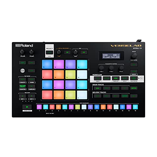 Roland VERSELAB MV-1 ZEN-Core Professional Song Production Studio for Songwriters and Singers. 4x4 pads and TR-REC Step Sequencer for drums, basslines, and melodic parts.