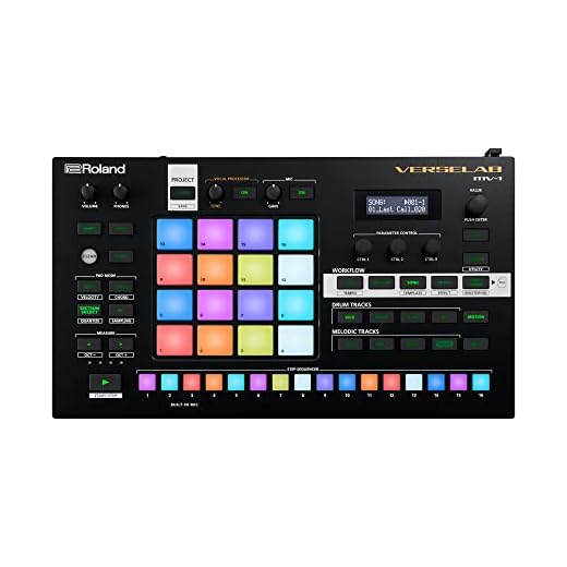 Roland VERSELAB MV-1 ZEN-Core Professional Song Production Studio for Songwriters and Singers. 4x4 pads and TR-REC Step Sequencer for drums, basslines, and melodic parts.