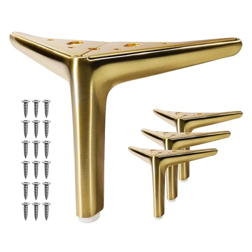 VEHCIL 6-inch Brushed Gold Furniture Legs Legs for Furniture Set of 4 Modern Furniture Feet Metal Table Legs for Cabinet Sofa Couch Chair Bed Dresser Wardrobe Risers DIY Replacement