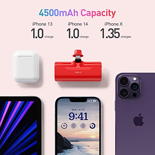 Iwalk Small Portable Charger 4500Mah Ultra-Compact Power Bank Cute Battery Pack Compatible With Iphone 14/14 Pro Max/13/13 Pro Max/12/12 Pro Max/11 Pro/Xs Max/Xr/X/8/7/6/Plus Airpods And More,Red #TOP1