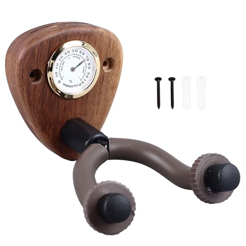 Colgador de guitarra de pared con higrómetro, gancho de madera antideslizante para guitarra, violín, mandolina y bajo, soporte multifuncional para exhibir instrumentos con monitor (Color oscuro)