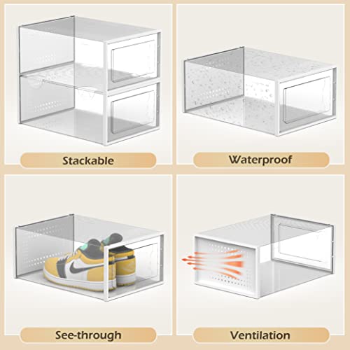 Harmon Wandyer Shoe Organizer Storage Boxes, Fit Size 10, Clear Plastic Stackable Sneaker Containers Bins Shoe Display Case, White, 12 Pack #TOP2