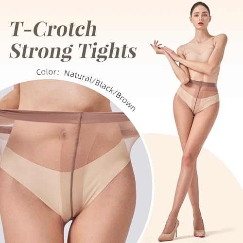 Image of 3 Pairs Sheer Pantyhose for Women T-Crotch Tights 20D Ultra Thin High Waist Stockings
