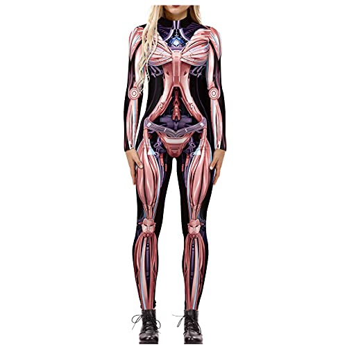OIUHJN Mono casual para mujer, con estampado de esqueleto, manga larga, Halloween, cosplay, tallas grandes, Rosa., S