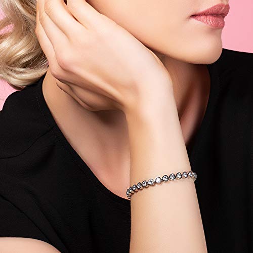 namana Heart Tennis Bracelet for Women, Stainless Steel Tennis Bracelets for Women set with Heart Shaped Crystals, Steel or Gold Plated Heart Bracelets for Her2