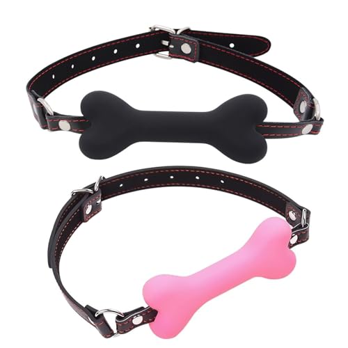 Image of Leather Restraints Ball Mouth Plug Silicone Bondage Ball Gag Dog Bone Mouth Gag Black Pet Bone Bite Ball Gag Bondage Silicone Restraint Slave SM Game for Lover Couple (D02)