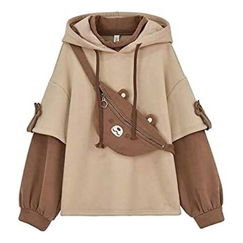 Women's Japanese Long Sleeve Hoodie Teen Anime Bear Pullover Cute Kawaii Casual Hoodie K-pop Streetwear Newest Style Gift Hoodie (Color : Brown, Size : S) Cover