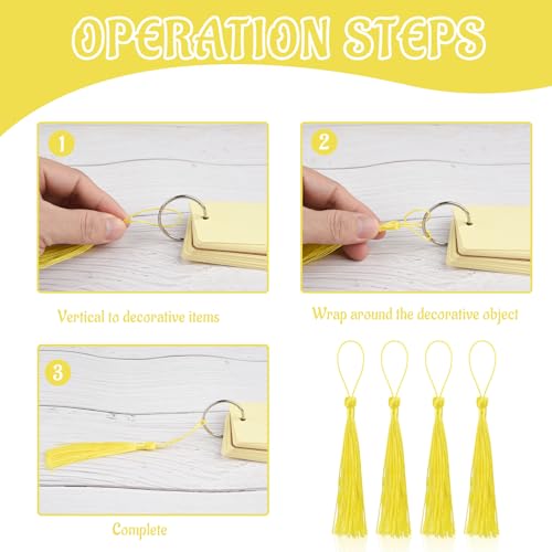 Image of 100 Pcs Bookmark Tassels Bulk Yellow Soft Craft Silky Handmade Mini Tassels for Jewelry Making with Loops for DIY Craft Accessory Dress Decoration