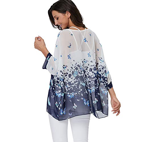 Image of Ckikiou Plus Size Batwing Flowy Semi Sheer Chiffon Blouse Tunic for Women Summer Floral Print Boho Beach Cover ups